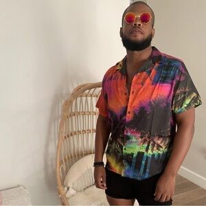 ASOS Design Sz Large multicolor Palm Print Shirt Hawaiian summer colorful unisex